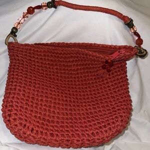 Cappelli Red Crochet Shoulder Bag with Braided Handle
